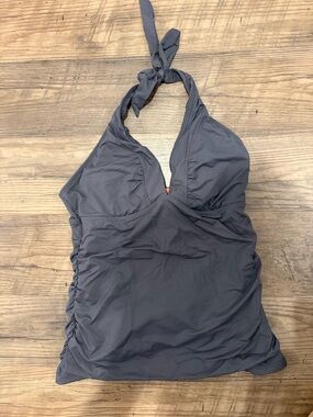 Athleta Halter Tankini Swim Top, bottom, and skirt in Gray